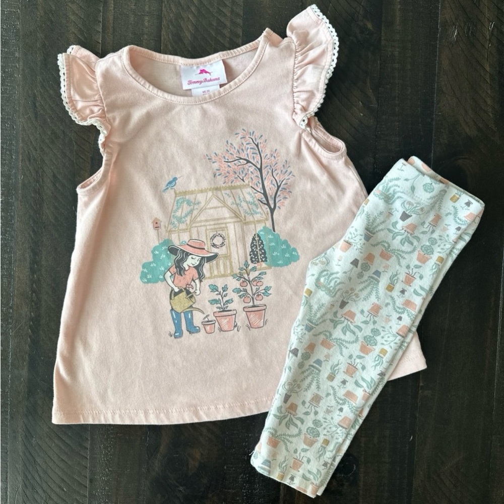 Tommy Bahama Toddler Girl 2-Piece Set • Size 2T • Cute Baby Pink Garden Print